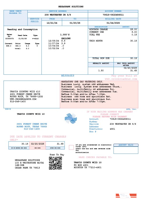 USA Texas Dasor Management and Investment business utility bill template in Word nd PDF formats PSD template